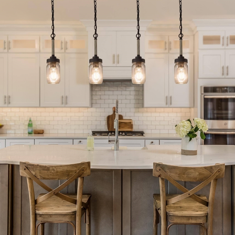 Pendant Light Matte Black Rod Mason Jar Glass Pendant Light