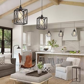 Pendant Light Matte Black Square Geometric Frame Internal Glass Cylinder