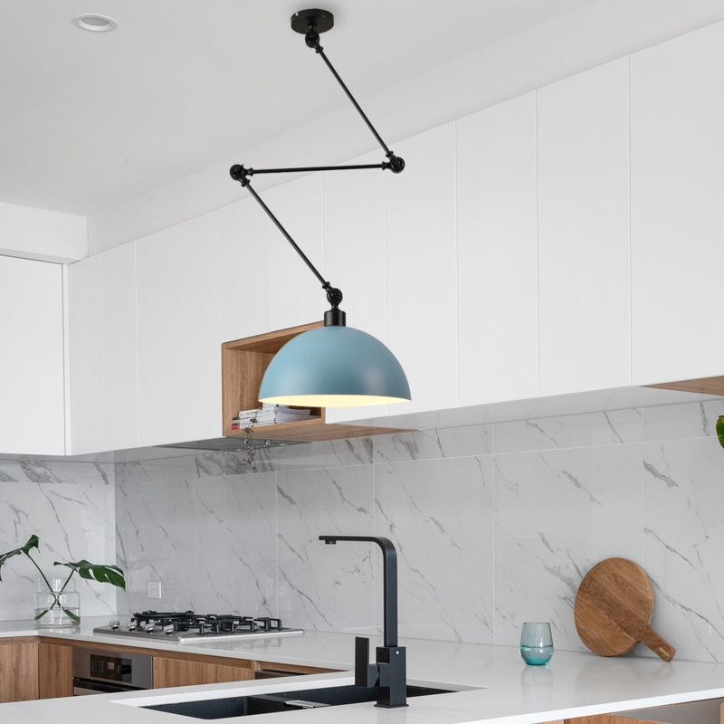 Pendant Light Matte Black Swing Arm Dome Shade Minimalist