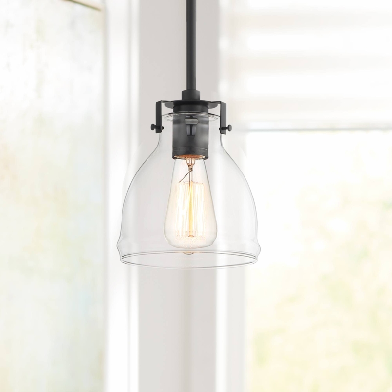 Pendant Light Matte Black with Clear Bell Shaped Glass Shade