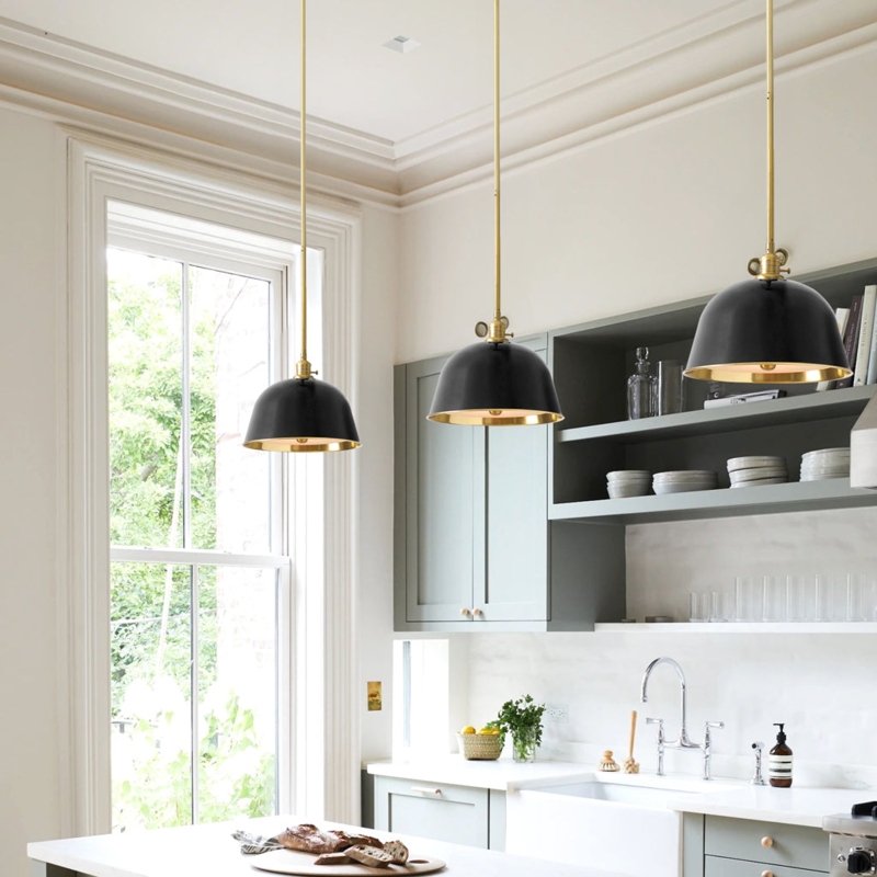 Pendant Light Matte Dusty Blue Bell Brushed Brass Pole Mount