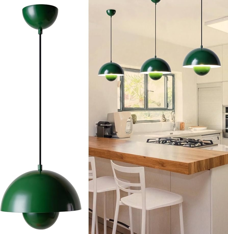 Pendant Light: Matte Forest Green Tiered Hemisphere Double Dome Set