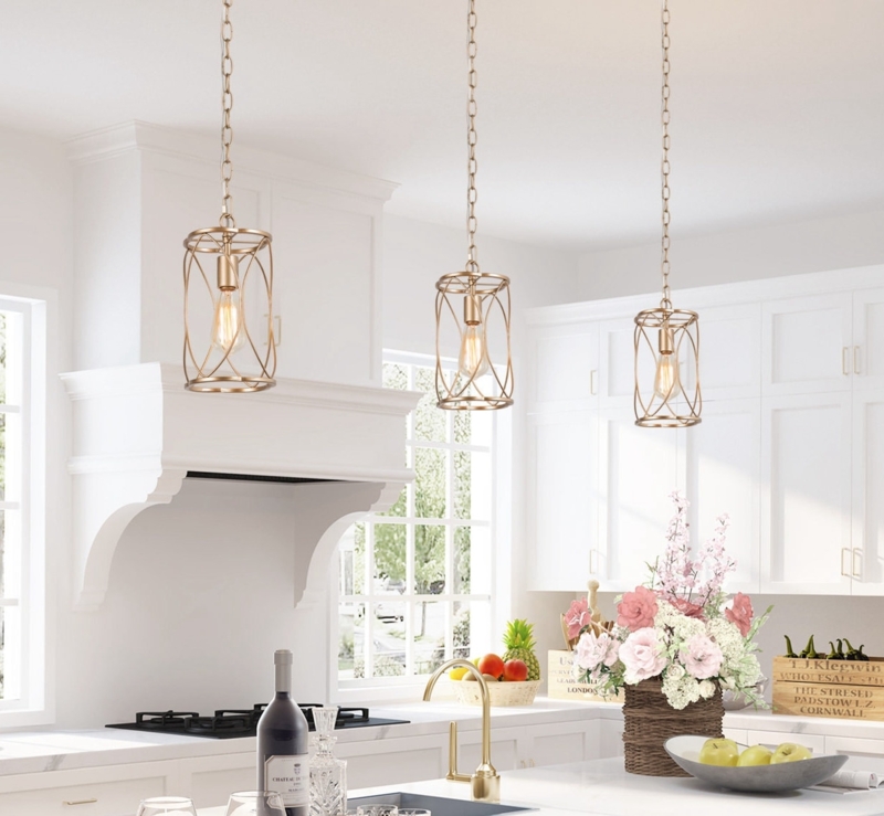 Pendant Light Matte Gold Cylinder Cage Design Transitional Mini