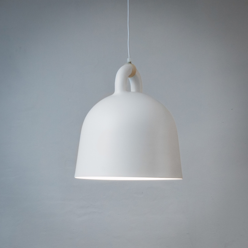 Pendant Light Matte White Bell Shade Timber Accent Scandinavian