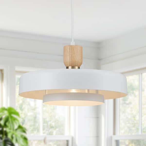Pendant Light Matte White Dome Shade Wood Accent Minimalist Nordic