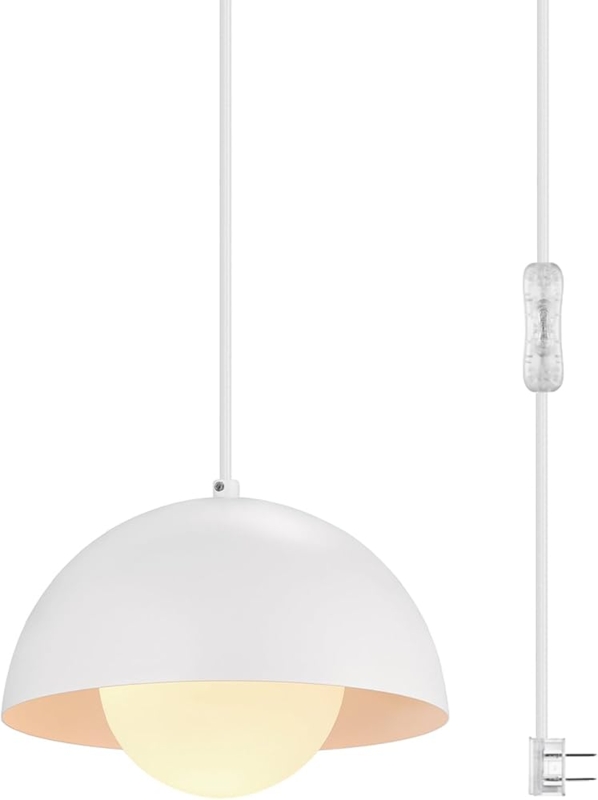 Pendant Light Matte White Frosted Glass Globe Plug-in Scandinavian