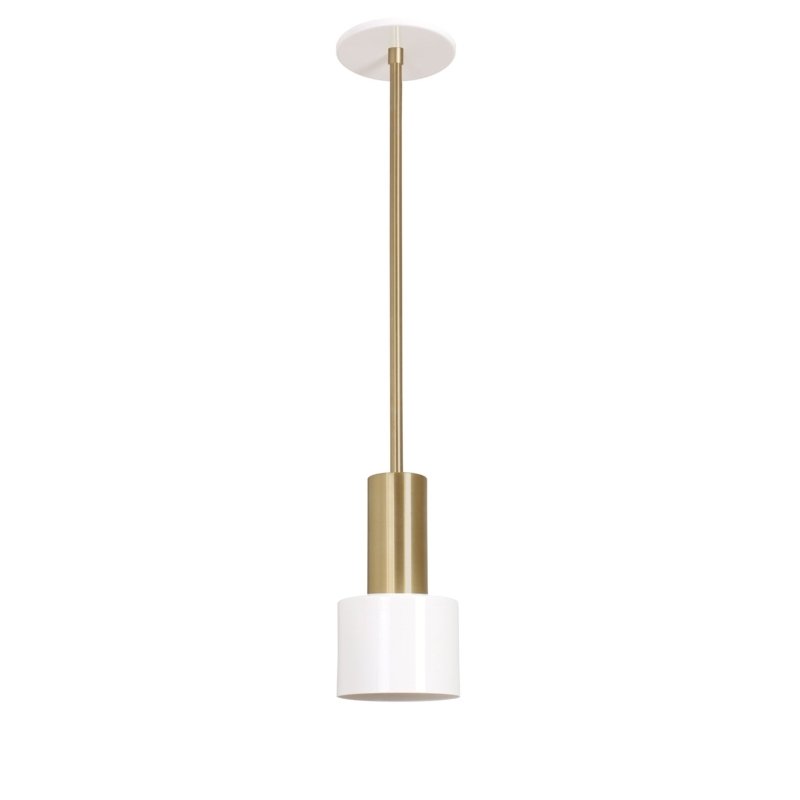 Pendant Light Matte White Scalloped Edge Conical Shade Brass Rod
