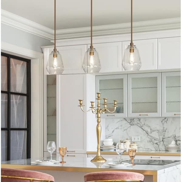 Pendant Light: Mid-Century Clear Glass Cylinder Shade, Gold Hardware