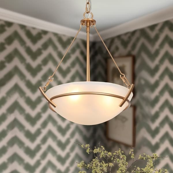 Pendant Light: Mid-Century Modern Frame, 3-Light Frosted Glass Bowl Shade