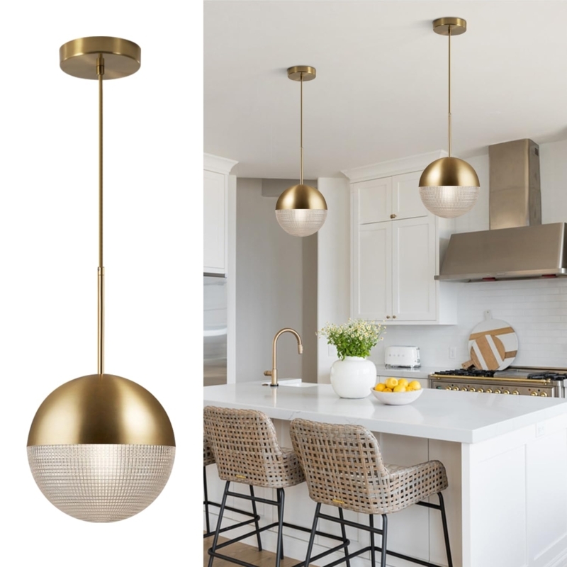 Pendant Light Mid-Century Modern Globe Frosted Glass Brushed Gold