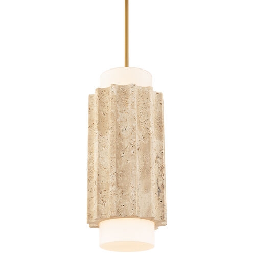 Pendant Light: Mini Beige Travertine Stone Shade with Brass