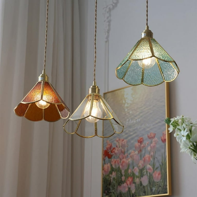 Pendant Light Mini Coastal Style Teal Textured Glass Antique Brass