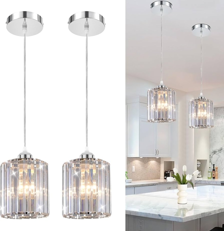 Pendant Light Mini Crystal Cylinder Polished Chrome Glam Fixture