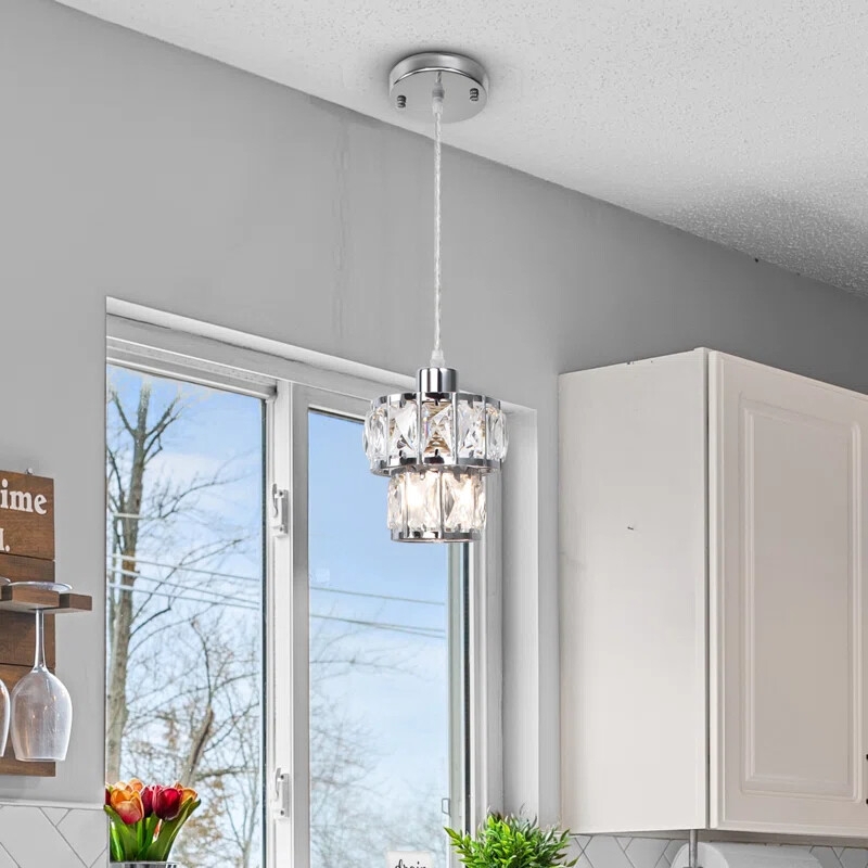 Pendant Light Mini Tiered Crystal Drops Polished Chrome Glam