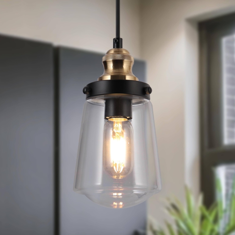 Pendant Light: Modern Black Rectangular Frame, Clear Glass Panels