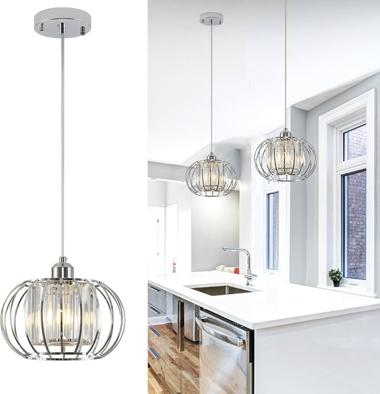 Pendant Light Modern Chrome Crystal Block Faceted Shade