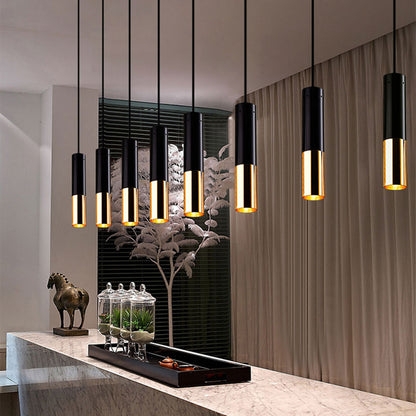 Pendant Light Modern Cylindrical Shade Two-Tone Black and Gold