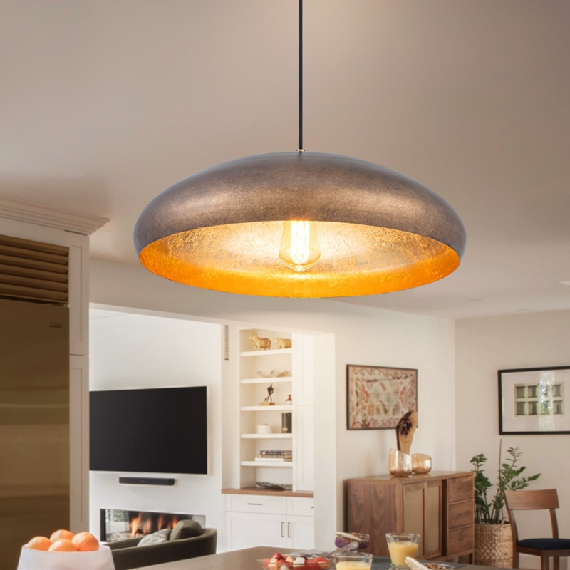 Pendant Light Modern Dome Shade with Textured Gold Interior Bronze
