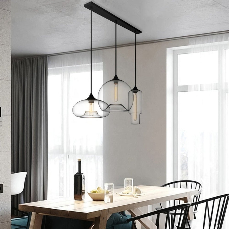 Pendant Light Modern Farmhouse Linear Wood Bar Matte Black 3-Light