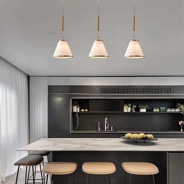 Pendant Light: Modern Glam Gold Ring & Linen Drum