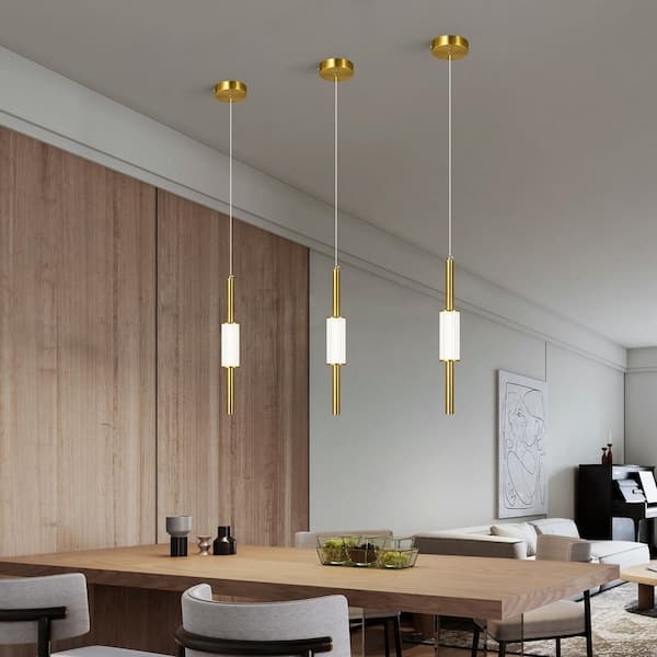 Pendant Light: Modern Gold Mini Cylinder with Textured Acrylic Shade