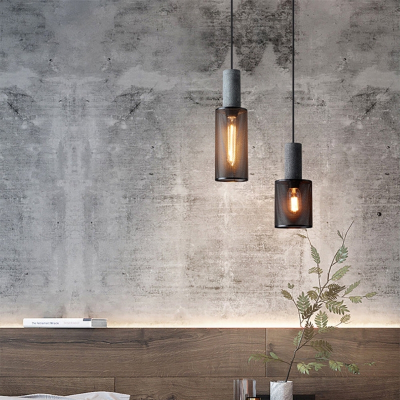 Pendant Light Modern Industrial Two-Tone Black and Stone Texture Dome