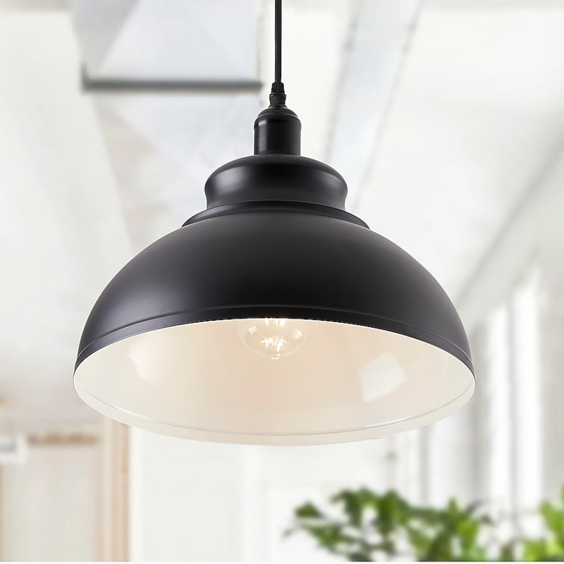 Pendant Light Modern Matte Black Dome Hammered Texture Gold Interior