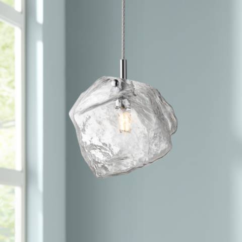 Pendant Light Modern Mini with Bubbly Glass Shade and Brushed Nickel