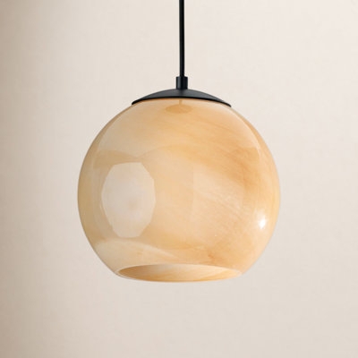 Pendant Light: Modern Seeded Glass Bowl Shade with Black Rod