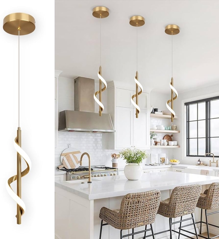 Pendant Light Modern Spiral Silhouette Brushed Gold Integrated LED