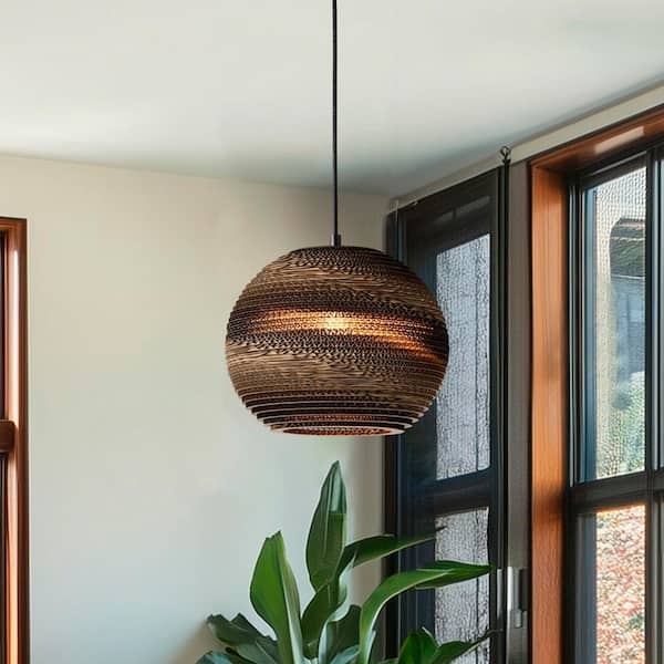 Pendant Light Natural Brown Pleated Paper Globe Nordic Minimalist