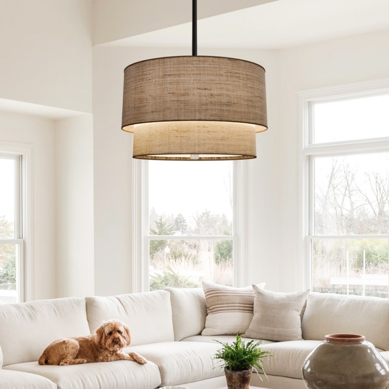 Pendant Light Natural Linen Texture Nested Drum Shades Minimalist