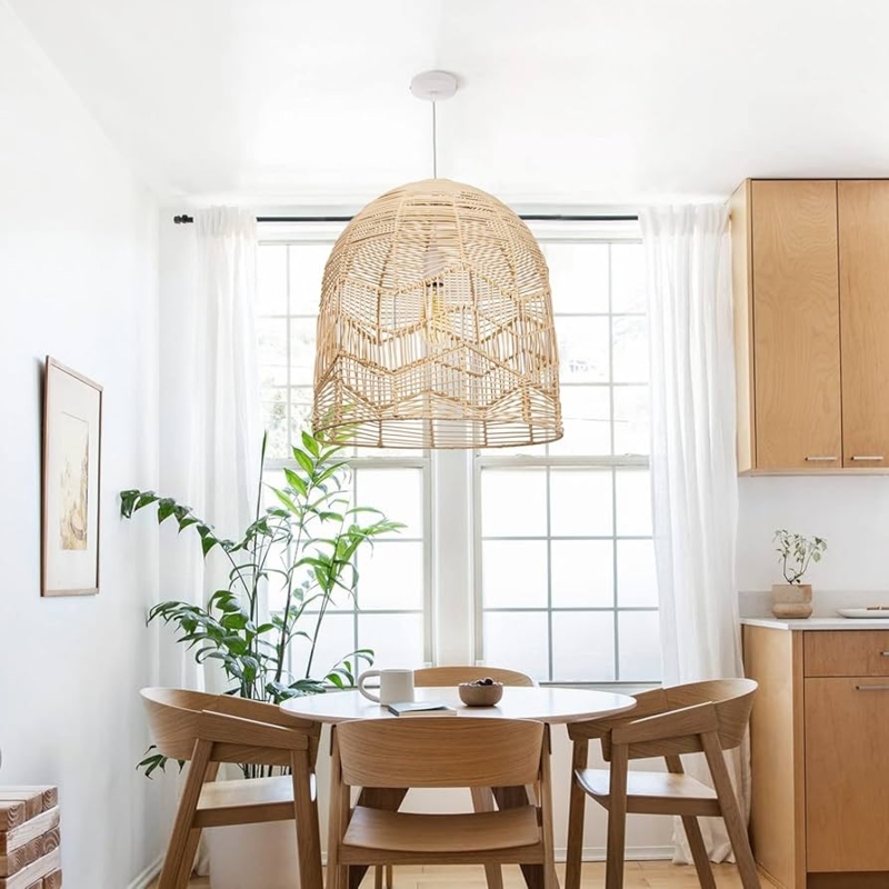 Pendant Light: Natural Woven Rattan Dome Silhouette