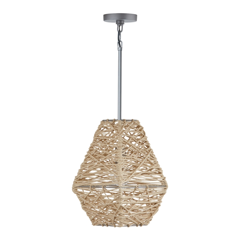 Pendant Light Navy Blue Woven Drum Shade Inner Diffuser Coastal Style