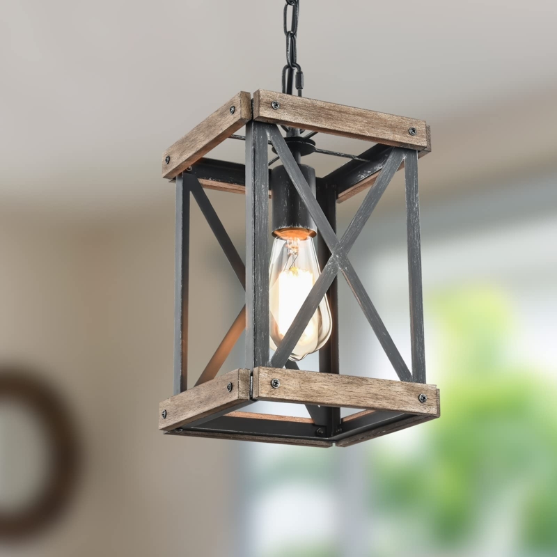 Pendant Light Nested Rectangular Frames Linear Mixed Material Pendant