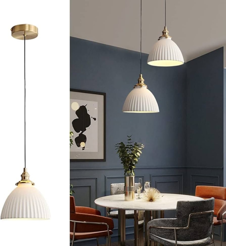 Pendant Light Nordic Brushed Brass Finish Frosted Milk Glass Globe Fixed Rod