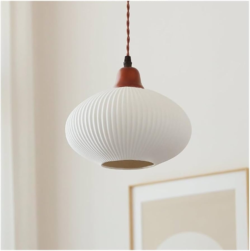 Pendant Light Nordic Ribbed Milk Glass Oval Silhouette Brass