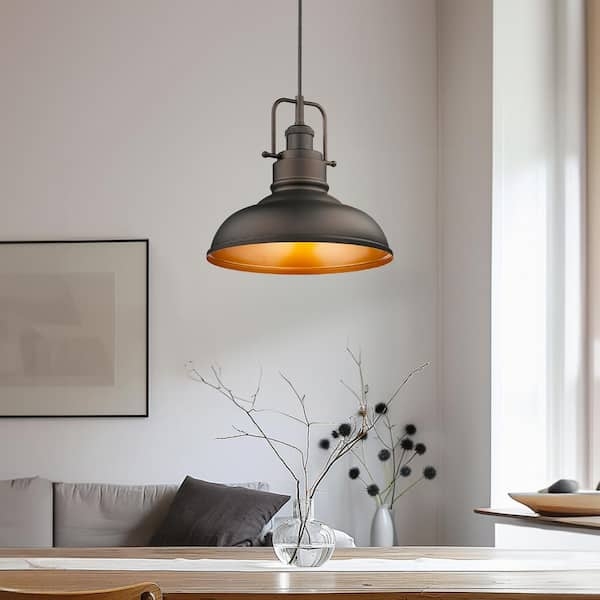 Pendant Light Oil Rubbed Bronze Bell Shade Industrial Hardware Detail