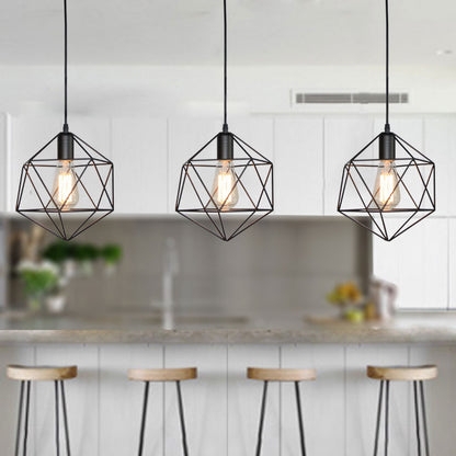 Pendant Light Open Frame Geometric Cage Black and Gold Design