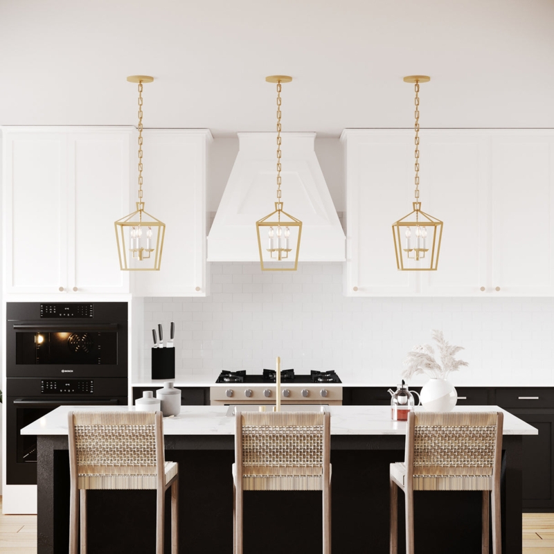 Pendant Light Open Frame Lantern Satin Brass Candelabra Bulbs Transitional