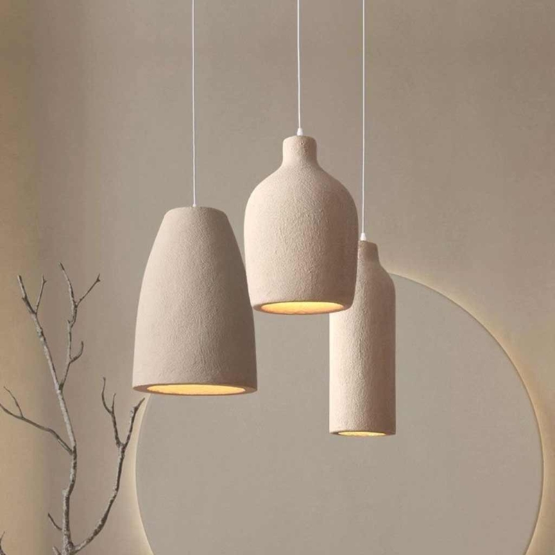 Pendant Light: Organic Pitted Texture Bell Shade, Cream