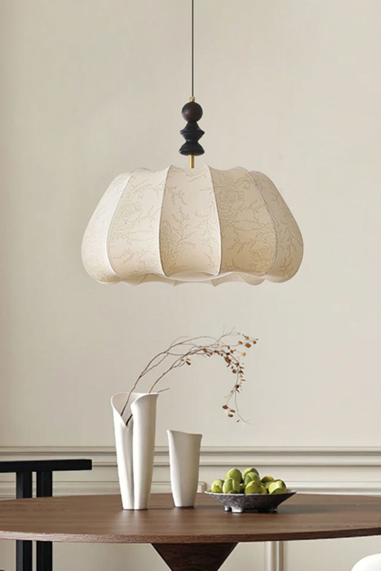 Pendant Light Organic Pumpkin Blossom Pleated Fabric Japandi Style