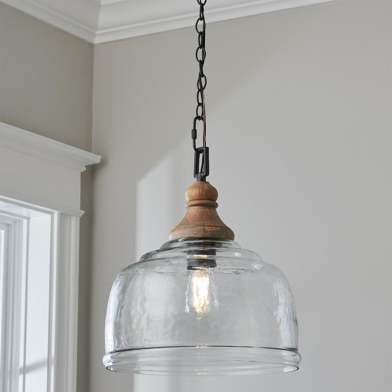 Pendant Light: Organic Rippled Glass Brass Toned Bulbous Modern