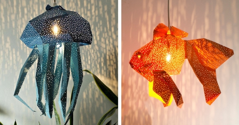Pendant Light Origami Sea Creature Paper Shade Modern Coastal Nursery