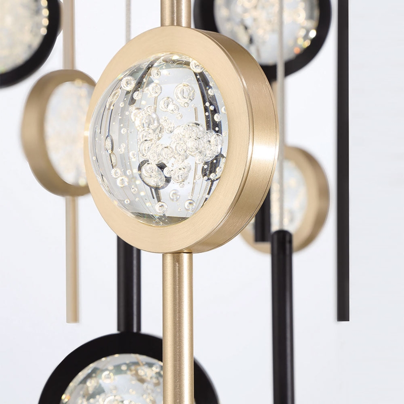 Pendant Light, Oval Multi Light Design, Polished Gold with Clear Drops