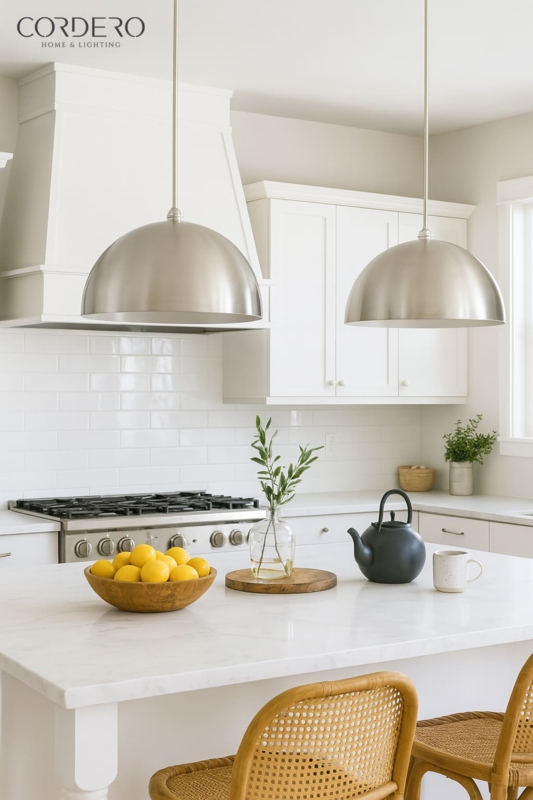 Pendant Light Oversized Brushed Nickel Dome Minimalist Fixture