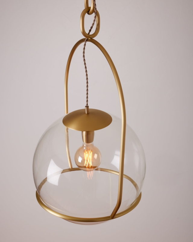 Pendant Light Oversized Conical Shade Brushed Brass with White Interior