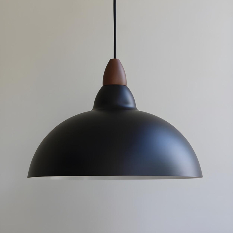 Pendant Light Oversized Dome Brushed Aluminum Finish with White Interior