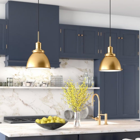 Pendant Light Oversized Dome Shade Brushed Brass Industrial Modern