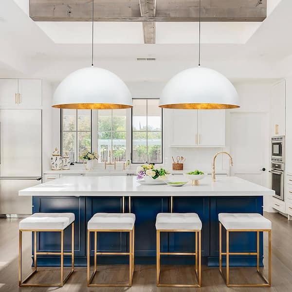 Pendant Light, Oversized Dome with Luxurious Gold Leaf Interior
